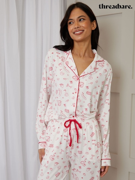 Threadbare White Printed Long Button Through Pyjamas (W32856) | £28
