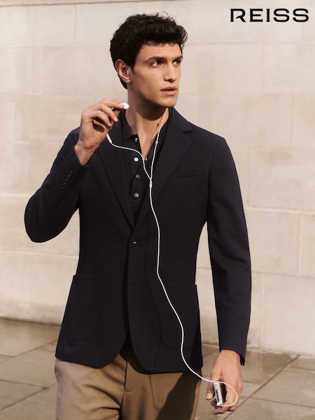 Reiss Navy Gerrard Slim-Fit Single-Breasted Jersey Suit Blazer (W32857) | £248