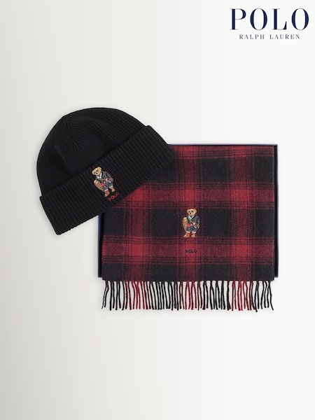 Polo Ralph Lauren Red Holiday Bear Print Beanie & Scarf Gift Set (W32868) | £245
