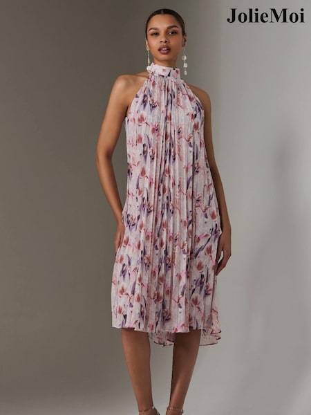 Jolie Moi Purple Pleated Halter Neck Midi Dress (W32904) | £72