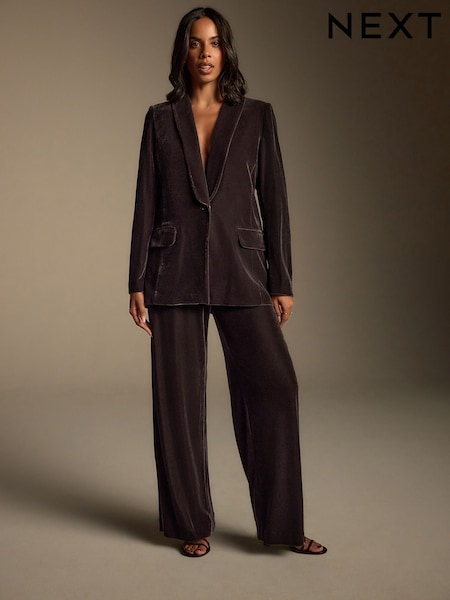 Chocolate Brown Matte Velvet Elastic Back Wide Leg Trousers (W32917) | £45