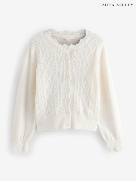 Laura Ashley Ecru Pointelle Button Through Scallop Cardigan With A Touch Of Wool (W32918) | £42
