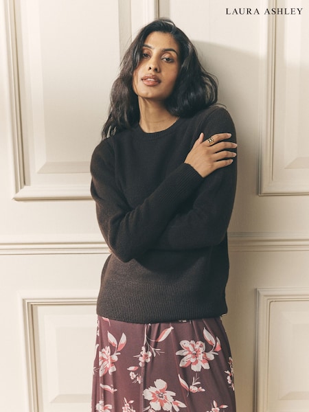 Laura Ashley Chocolate Brown Easy Crew Neck Jumper with a touch of Wool (W32921) | £35