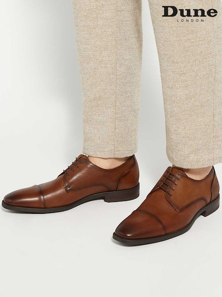 Dune London Brown Wide Fit Suffix Flex Sole Toecap Derby Shoes (W32933) | £119