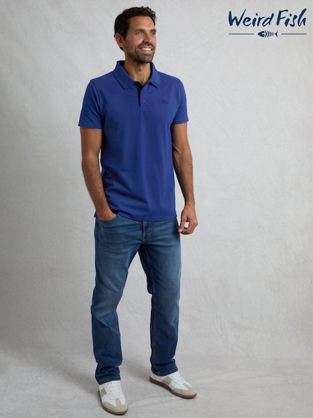 Weird Fish Navy Miles Pique 100% Cotton Polo Shirt (W32949) | £38