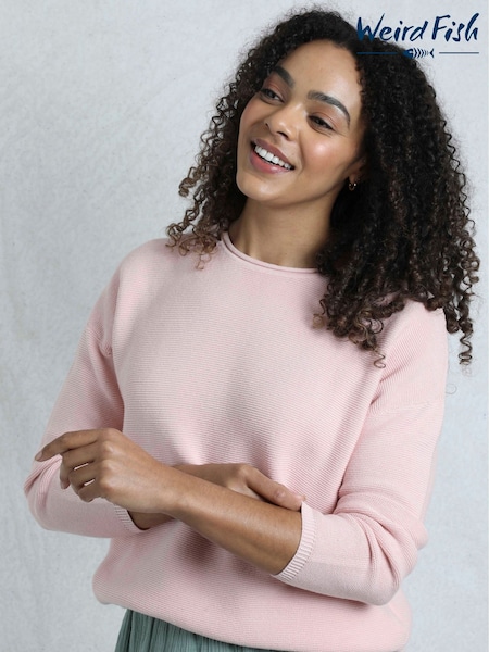 Weird Fish Pink Dalla Knitted 100% Cotton Crew Jumper (W32973) | £45
