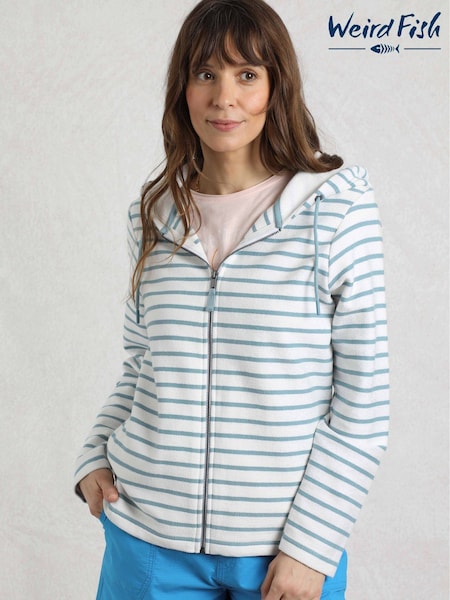 Weird Fish Blue Catalina Striped Loopback Full Zip Hoodie (W33011) | £60