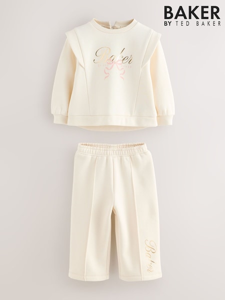 Baker by Ted Baker 2 Piece Cream Sweat & Pintuck Wide Leg Jogger Set (W33020) | £30 - £35
