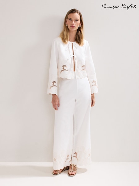 Phase Eight White Svea 100% Cotton Trousers (W33034) | £110