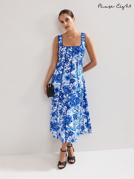 Phase Eight Blue Goldie Printed Dress (W33045) | £169