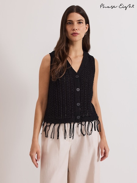 Phase Eight Black Quinn Knit 100% Cotton Waistcoat (W33073) | £79