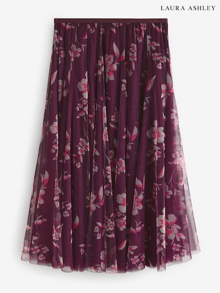 Laura Ashley Burgandy Mesh Print Skirt Goday Mesh Full Midi Skirt (W33084) | £65