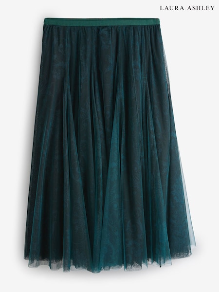 Emerald Green Josette Mesh Print Goday Mesh Full Midi Skirt (W33085) | £65