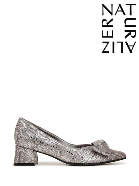 Naturalizer Wide Fit Silver Mavis Block Heel Court Shoes (W33094) | £135