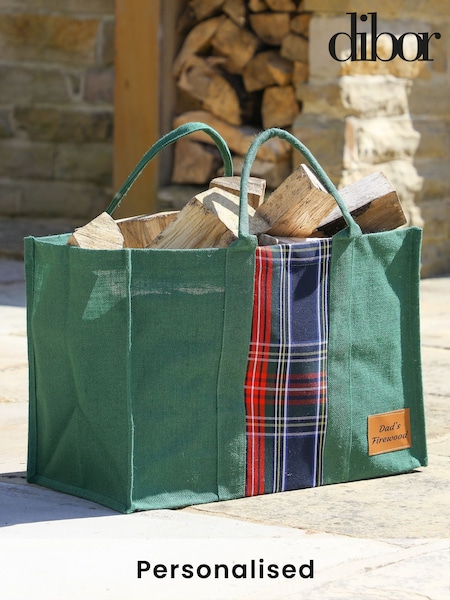 Personalised Tartan Jute Log Bag by Dibor (W33104) | £18