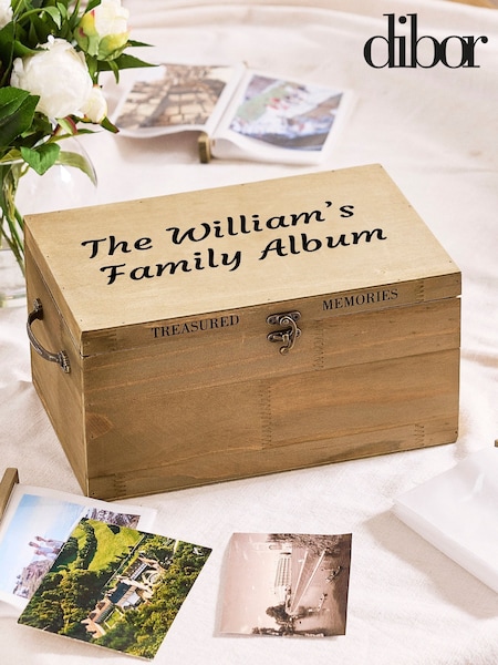 Personalised Treasured Memories Wooden Photo Box by Dibor (W33118) | £28