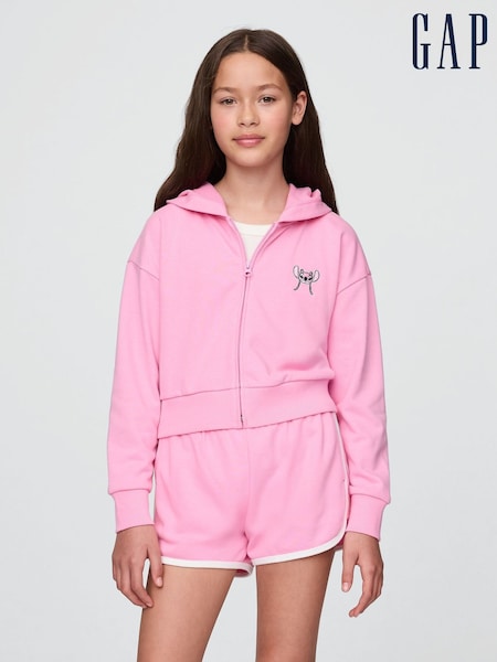 Gap Pink Lilo and Stitch French Terry Cropped Zip Up Hoodie (4-13yrs) (W33154) | £30