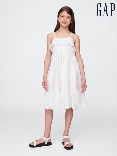 Gap White Smocked Ruffle Midi Dress (W33175) | £35
