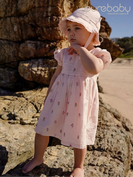 Purebaby Pink Floral Print Embroidered Dress and (W33231) | £38
