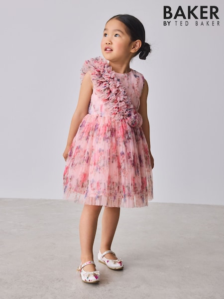 Baker by Ted Baker Crinkle Mesh 3D Ruffle Shoulder Occasion Dress (W33274) | £45 - £48