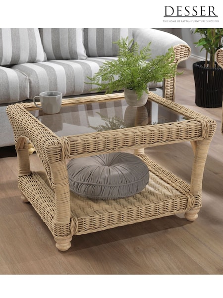 Desser Natural Samford Rattan Coffee Table Glass (W33288) | £220