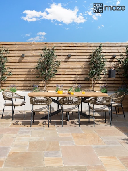 Maze Sandstone Bali Garden 8 Seater Oval Dining Set (W33328) | £2,123