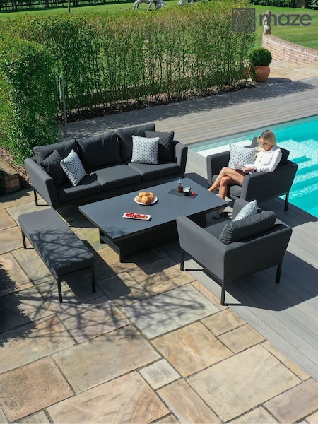 Maze Charcoal Pulse Garden 3 Seat Sofa Dining Set with Rising Table (W33330) | £2,671