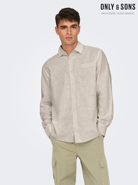 Only & Sons Grey Regular Fit Linen Blend Long Sleeve Shirt (W33341) | £32