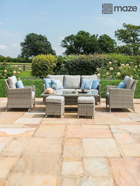 Maze Grey Oxford Garden Sofa Dining Set with Ice Bucket  Ri Table (W33348) | £1,495