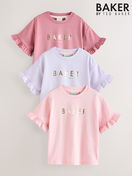Baker by Ted Baker Boxy Fit Frill Graphic Printed T-Shirts 3 Pack (W33363) | £30 - £35