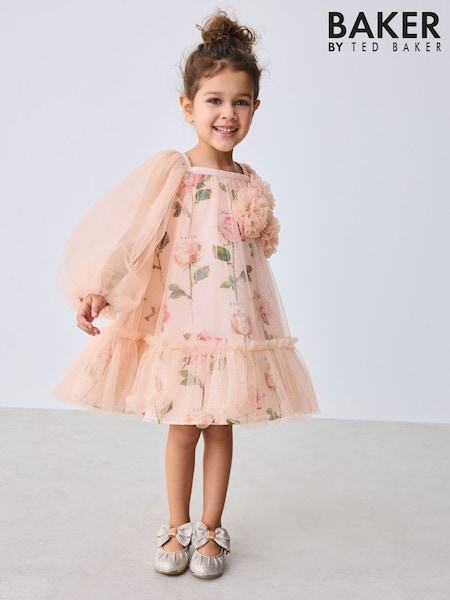 Baker by Ted Baker 3D Corsage Glitter Mesh Overlay Floral Dress (W33364) | £40 - £43