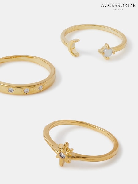 Accessorize Gold 14ct Celestial Rings 3 Pack (W33403) | £20