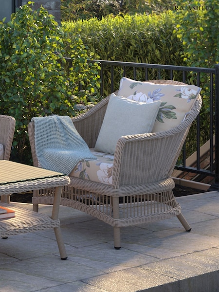Laura Ashley Natural Carrdale Garden Rattan Chair with Wisley Linen Cushions (W33416) | £590