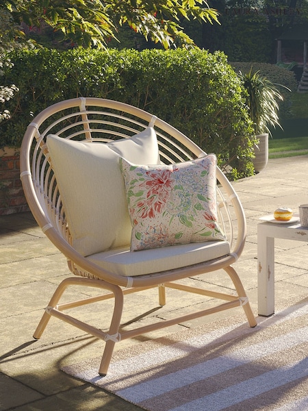 Laura Ashley White Havana Garden Rattan Chair with Saunton Natural Cushions (W33421) | £360