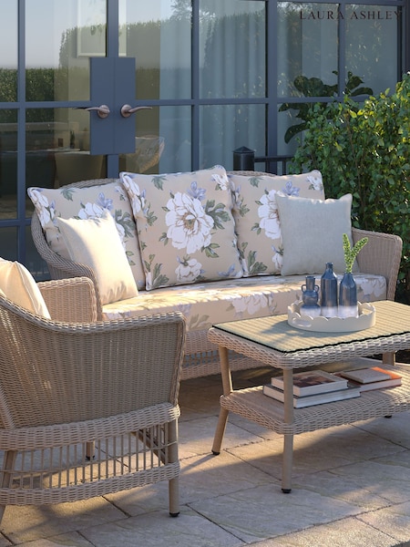 Laura Ashley Natural Carrdale Garden Rattan 2 Seater Sofa with Wisley L Cushions (W33423) | £975
