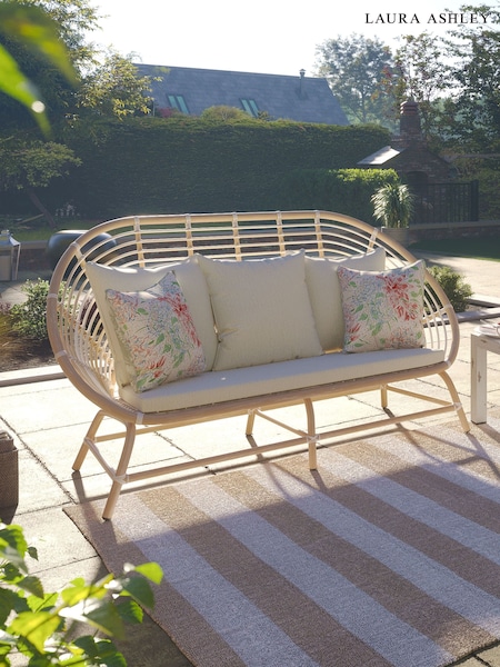 Laura Ashley White Havana Garden Rattan 2 Seater Sofa with Saunton Na Cushions (W33430) | £680