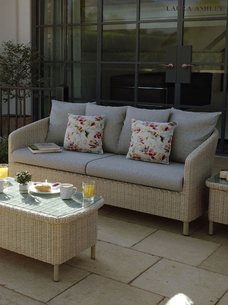 Laura Ashley Cream Arley Garden Rattan 2 Seater Sofa with Saunton Dov Cushions (W33433) | £1,050