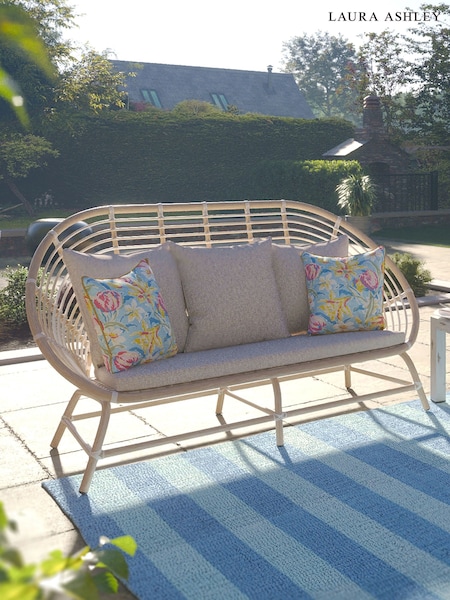 Laura Ashley White Havana Garden Rattan 2 Seater Sofa with Saunton Do Cushions (W33436) | £680