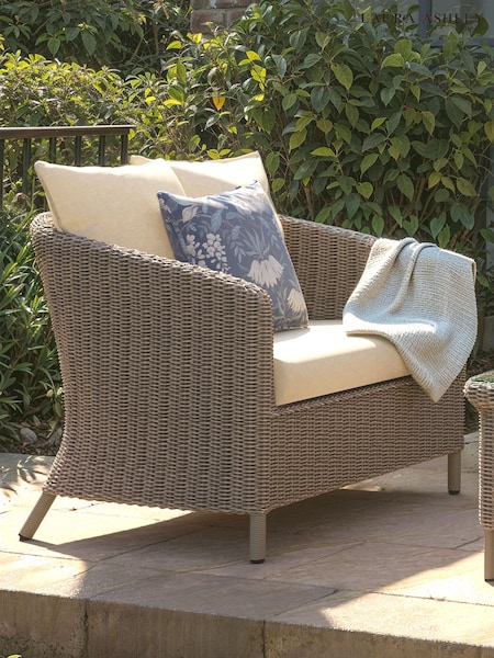 Laura Ashley Cream Arley Garden Rattan Snuggler Chair with Oakley Can Cushions (W33439) | £585