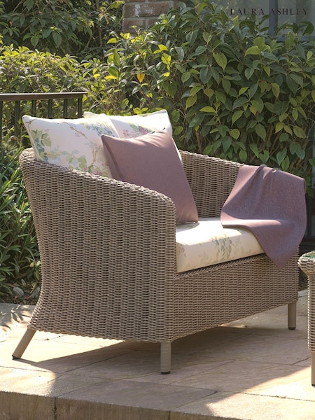 Laura Ashley Cream Arley Garden Rattan Snuggler Chair with Wisteria D Cushions (W33440) | £590