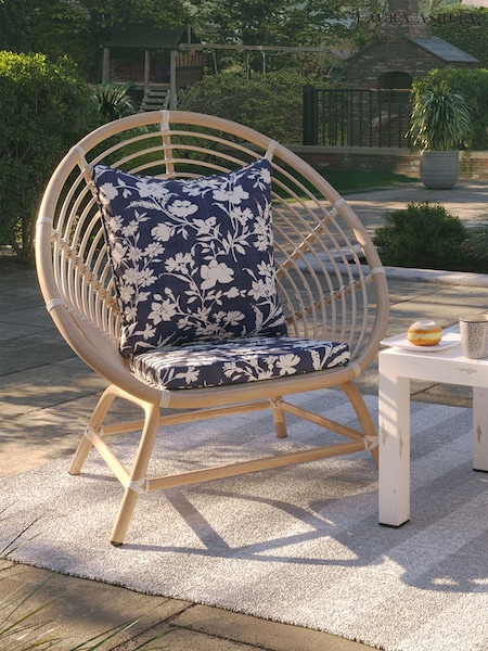 Laura Ashley White Havana Garden Rattan Chair with Rye Midnight Cushions (W33443) | £360