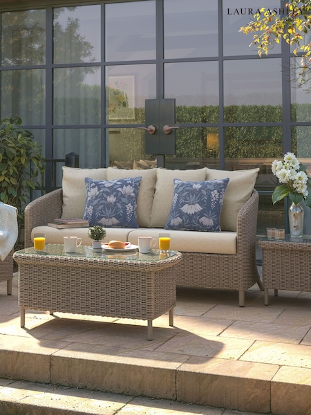 Laura Ashley Cream Arley Garden Rattan 2 Seater Sofa with Oakley Canv Cushions (W33445) | £1,000