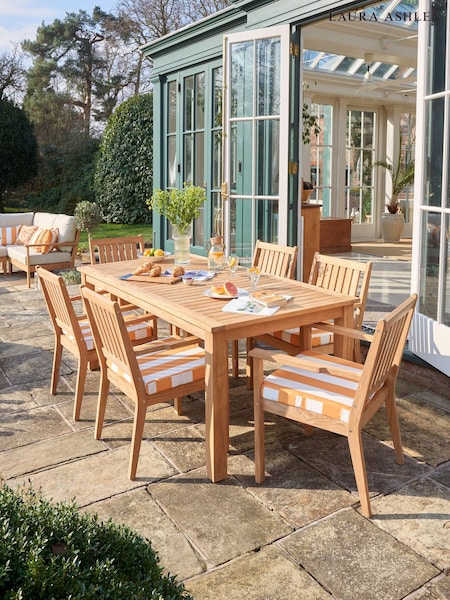 Laura Ashley Natural Salcey Garden 6 Seater Teak Dining Table and Chair Cushions (W33454) | £2,600