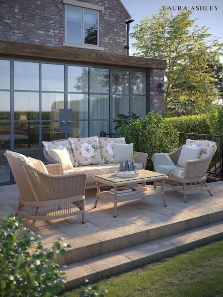Laura Ashley 4 Piece Natural Carrdale Garden Rattan Sofa Set with Wisle Cushions (W33457) | £2,550