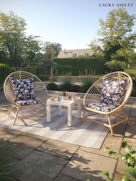 Laura Ashley 3 Piece White Havana Garden Rattan Side Table and Chair Cushions (W33459) | £850