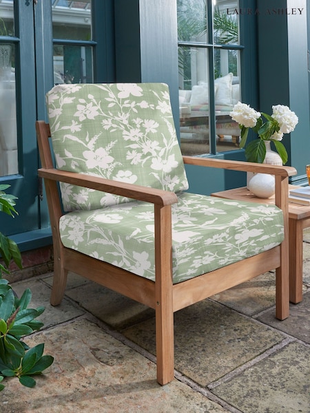 Laura Ashley Natural Salcey Garden Teak Chair with Rye Sage Cushions (W33462) | £580