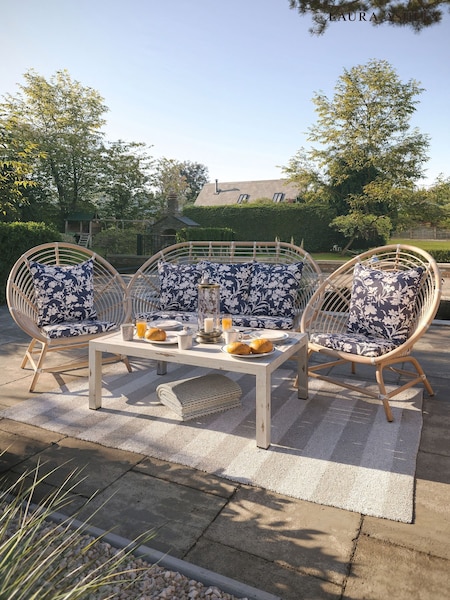 Laura Ashley 4 Piece White Havana Garden Rattan Sofa and Coffee Table Cushions (W33463) | £1,650