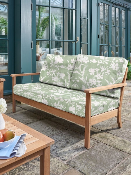 Laura Ashley Natural Salcey Garden Teak 2 Seater Sofa with Rye Sage Cus Cushions (W33471) | £990