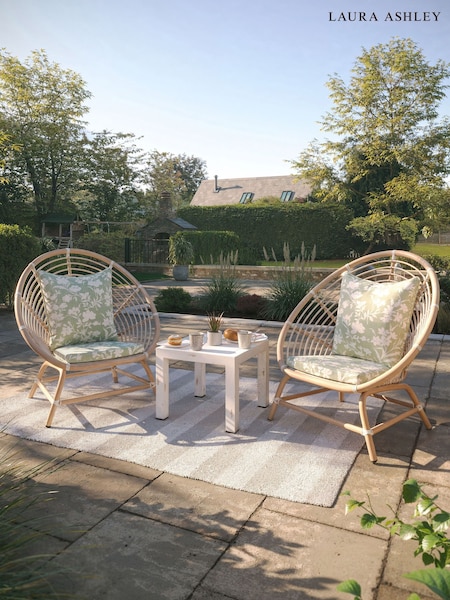 Laura Ashley 3 Piece White Havana Garden Rattan Side Table and Chair Cushions (W33473) | £850