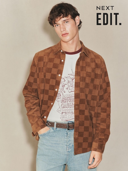Brown Tan EDIT Long Sleeve Check Shirt (W33554) | £48